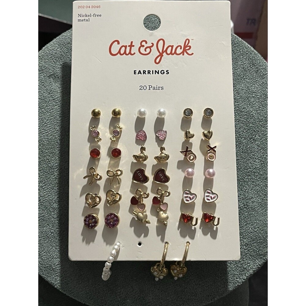 Cat & Jack Nickel-Free Heart Multi-Pair Earrings 19 Set Stud Dangle Butterfly
